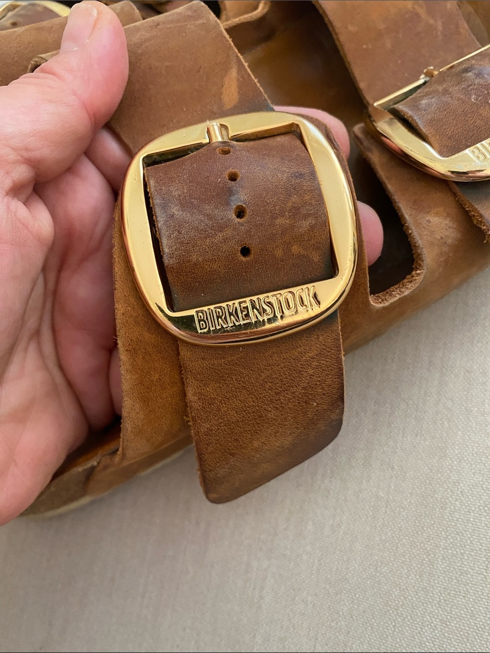 Birkenstock Arizona Gold Big Buckle slide sandal Cognac sz 42 L11 /M9 - Picture 4 of 14